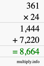 How to calculate 361 times 24 using long multiplication How to calculate 361 times 24 using long multiplication
