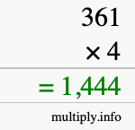 How to calculate 361 times 4 using long multiplication How to calculate 361 times 4 using long multiplication
