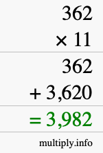 How to calculate 362 times 11 using long multiplication How to calculate 362 times 11 using long multiplication