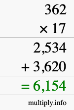 How to calculate 362 times 17 using long multiplication How to calculate 362 times 17 using long multiplication