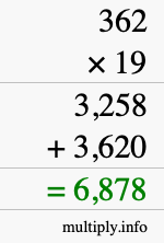 How to calculate 362 times 19 using long multiplication How to calculate 362 times 19 using long multiplication