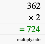 How to calculate 362 times 2 using long multiplication