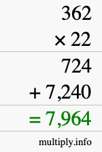 How to calculate 362 times 22 using long multiplication