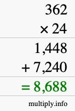 How to calculate 362 times 24 using long multiplication How to calculate 362 times 24 using long multiplication