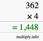 How to calculate 362 times 4 using long multiplication How to calculate 362 times 4 using long multiplication