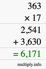 How to calculate 363 times 17 using long multiplication How to calculate 363 times 17 using long multiplication