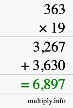 How to calculate 363 times 19 using long multiplication