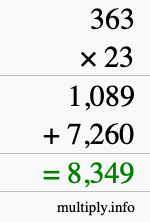 How to calculate 363 times 23 using long multiplication