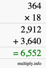 How to calculate 364 times 18 using long multiplication