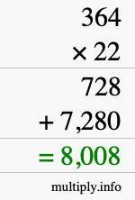How to calculate 364 times 22 using long multiplication