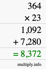 How to calculate 364 times 23 using long multiplication