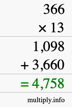 How to calculate 366 times 13 using long multiplication