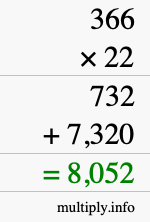 How to calculate 366 times 22 using long multiplication How to calculate 366 times 22 using long multiplication