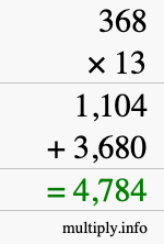 How to calculate 368 times 13 using long multiplication