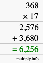 How to calculate 368 times 17 using long multiplication