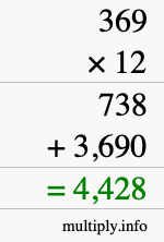 How to calculate 369 times 12 using long multiplication How to calculate 369 times 12 using long multiplication