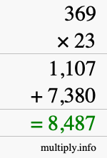 How to calculate 369 times 23 using long multiplication