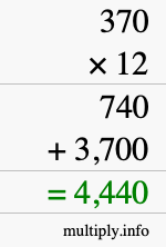How to calculate 370 times 12 using long multiplication How to calculate 370 times 12 using long multiplication