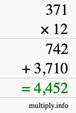 How to calculate 371 times 12 using long multiplication How to calculate 371 times 12 using long multiplication