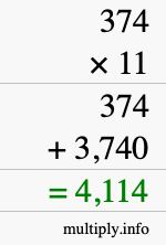 How to calculate 374 times 11 using long multiplication How to calculate 374 times 11 using long multiplication