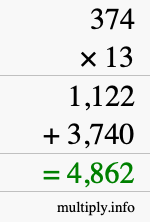 How to calculate 374 times 13 using long multiplication How to calculate 374 times 13 using long multiplication