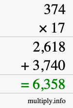 How to calculate 374 times 17 using long multiplication How to calculate 374 times 17 using long multiplication