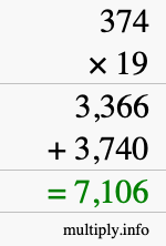 How to calculate 374 times 19 using long multiplication How to calculate 374 times 19 using long multiplication