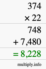 How to calculate 374 times 22 using long multiplication How to calculate 374 times 22 using long multiplication