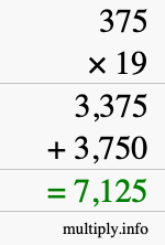 How to calculate 375 times 19 using long multiplication How to calculate 375 times 19 using long multiplication