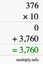 How to calculate 376 times 10 using long multiplication