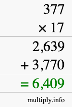 How to calculate 377 times 17 using long multiplication
