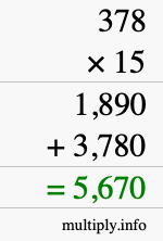 How to calculate 378 times 15 using long multiplication