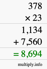 How to calculate 378 times 23 using long multiplication