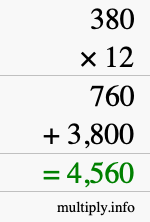 How to calculate 380 times 12 using long multiplication How to calculate 380 times 12 using long multiplication