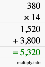 How to calculate 380 times 14 using long multiplication How to calculate 380 times 14 using long multiplication