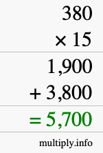 How to calculate 380 times 15 using long multiplication How to calculate 380 times 15 using long multiplication