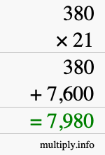 How to calculate 380 times 21 using long multiplication How to calculate 380 times 21 using long multiplication