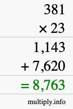 How to calculate 381 times 23 using long multiplication