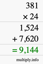 How to calculate 381 times 24 using long multiplication