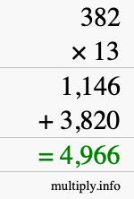 How to calculate 382 times 13 using long multiplication How to calculate 382 times 13 using long multiplication
