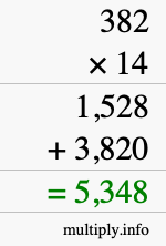 How to calculate 382 times 14 using long multiplication How to calculate 382 times 14 using long multiplication