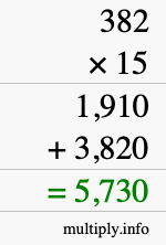 How to calculate 382 times 15 using long multiplication How to calculate 382 times 15 using long multiplication