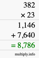 How to calculate 382 times 23 using long multiplication