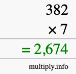 How to calculate 382 times 7 using long multiplication