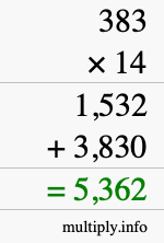 How to calculate 383 times 14 using long multiplication How to calculate 383 times 14 using long multiplication