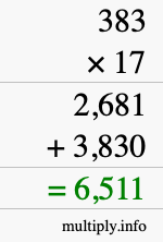 How to calculate 383 times 17 using long multiplication How to calculate 383 times 17 using long multiplication