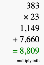 How to calculate 383 times 23 using long multiplication
