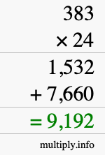 How to calculate 383 times 24 using long multiplication
