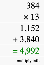 How to calculate 384 times 13 using long multiplication How to calculate 384 times 13 using long multiplication