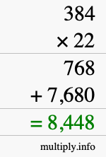 How to calculate 384 times 22 using long multiplication